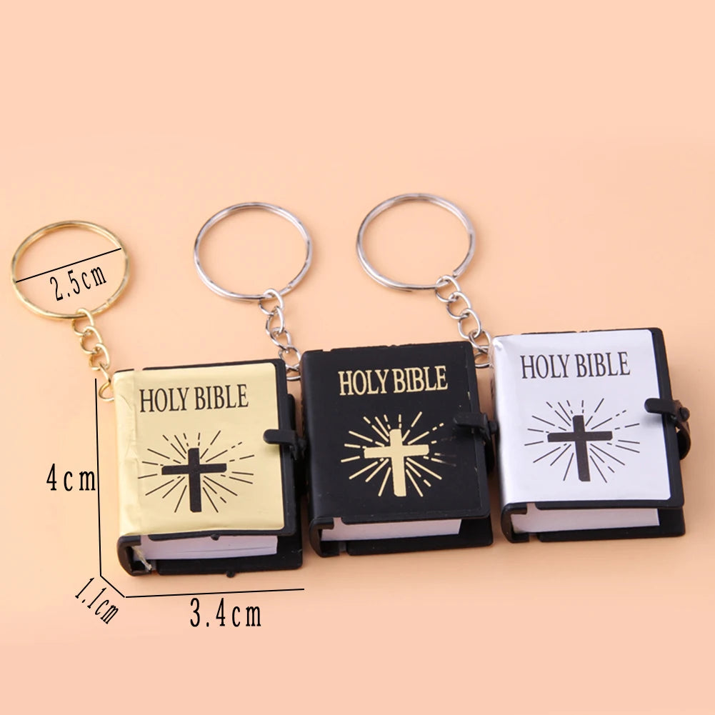 Mini Holy Bible Keychain with Real Paper Pages Gold Silver Religious Pendant