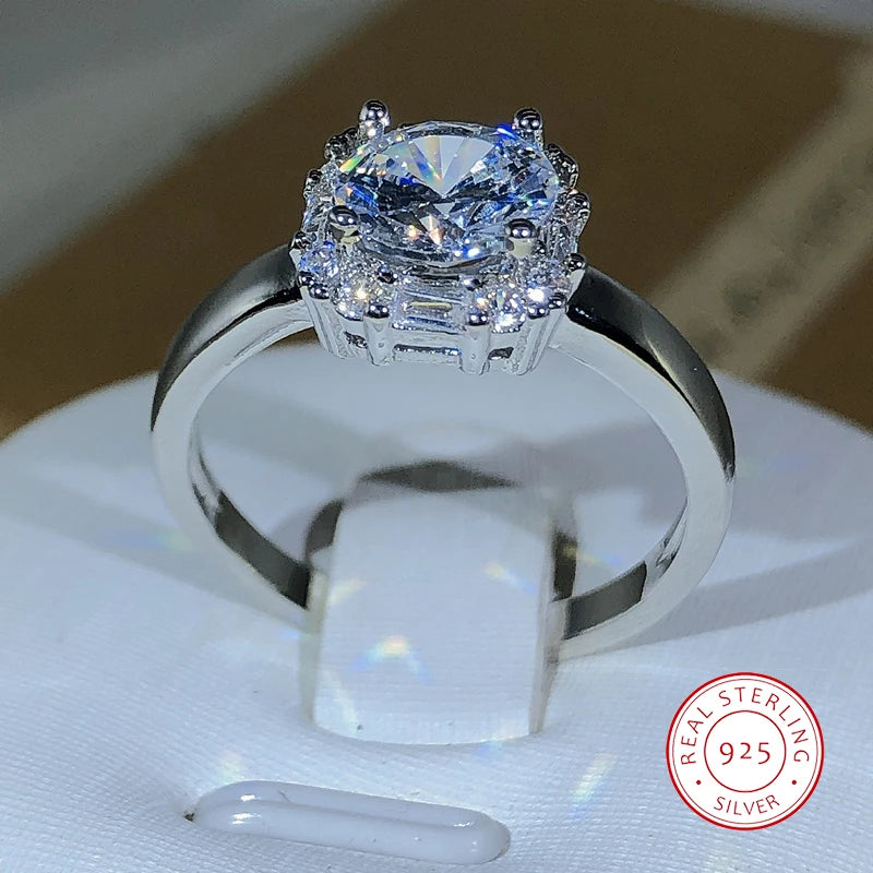 Original Four-Claw 925 Sterling Silver Wedding Ring for Women with Square AAAAA Big White Zircon Engagement Jewelry