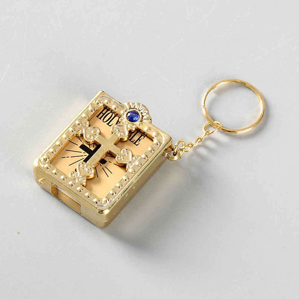 Mini Holy Bible Keychain with Real Paper Pages Gold Silver Religious Pendant