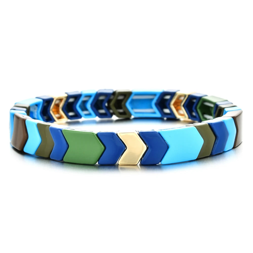 Rainbow Boho Enamel Stretch Bracelets for Women - Handmade Unisex Fashion Bangles by ZMZY