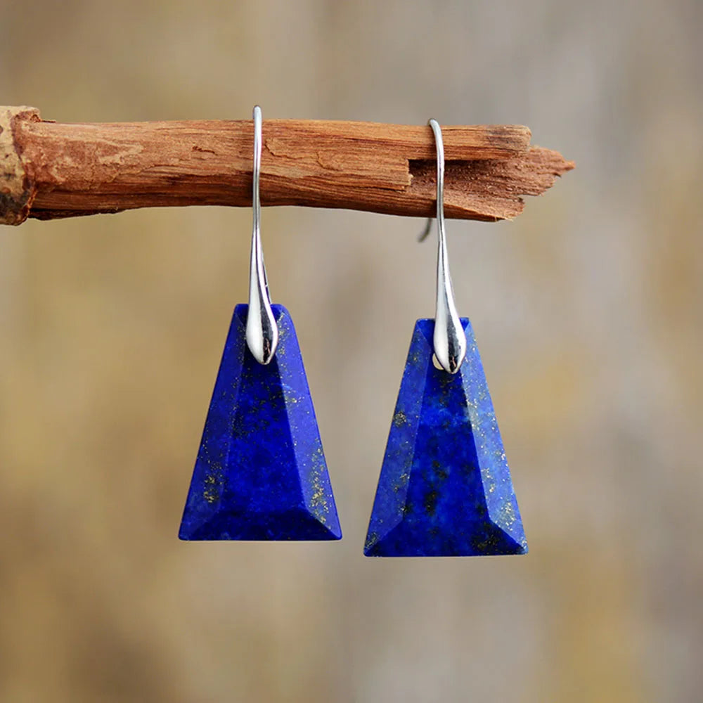 Lapis Lazuli Trapezoid Drop Earrings for Women 2023 Elegant Bold Fashion Jewelry Valentine's Day Gift