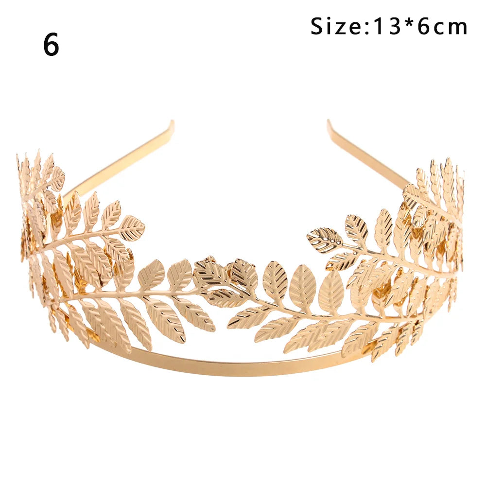 Elegant Retro Gold Leaf Bridal Headband Tiara for Greek and Roman Inspired Weddings