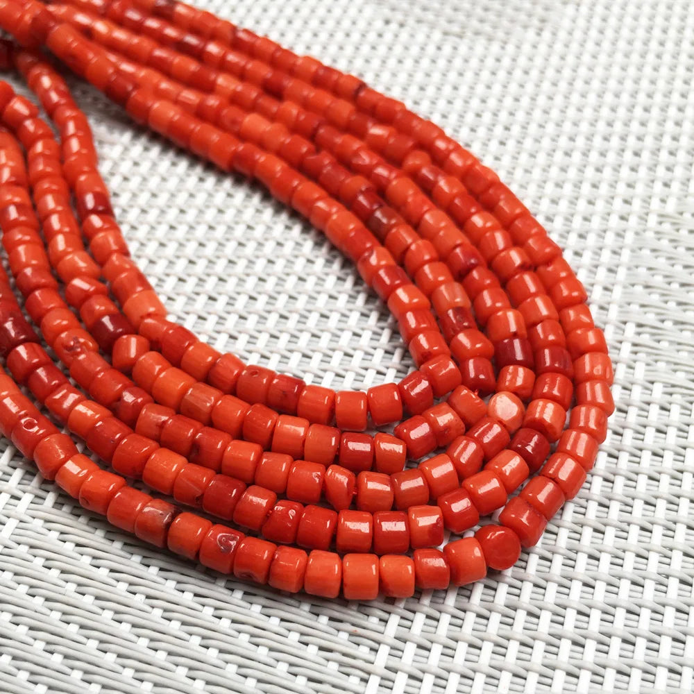 Natural Red Coral Beads Cylindrical Loose Beads for DIY Jewelry Making Bracelet Necklace Accessories 3x3mm