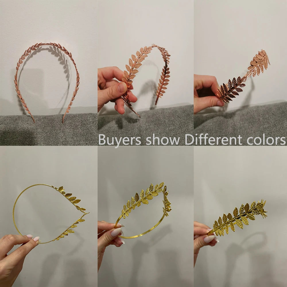 Elegant Retro Gold Leaf Bridal Headband Tiara for Greek and Roman Inspired Weddings