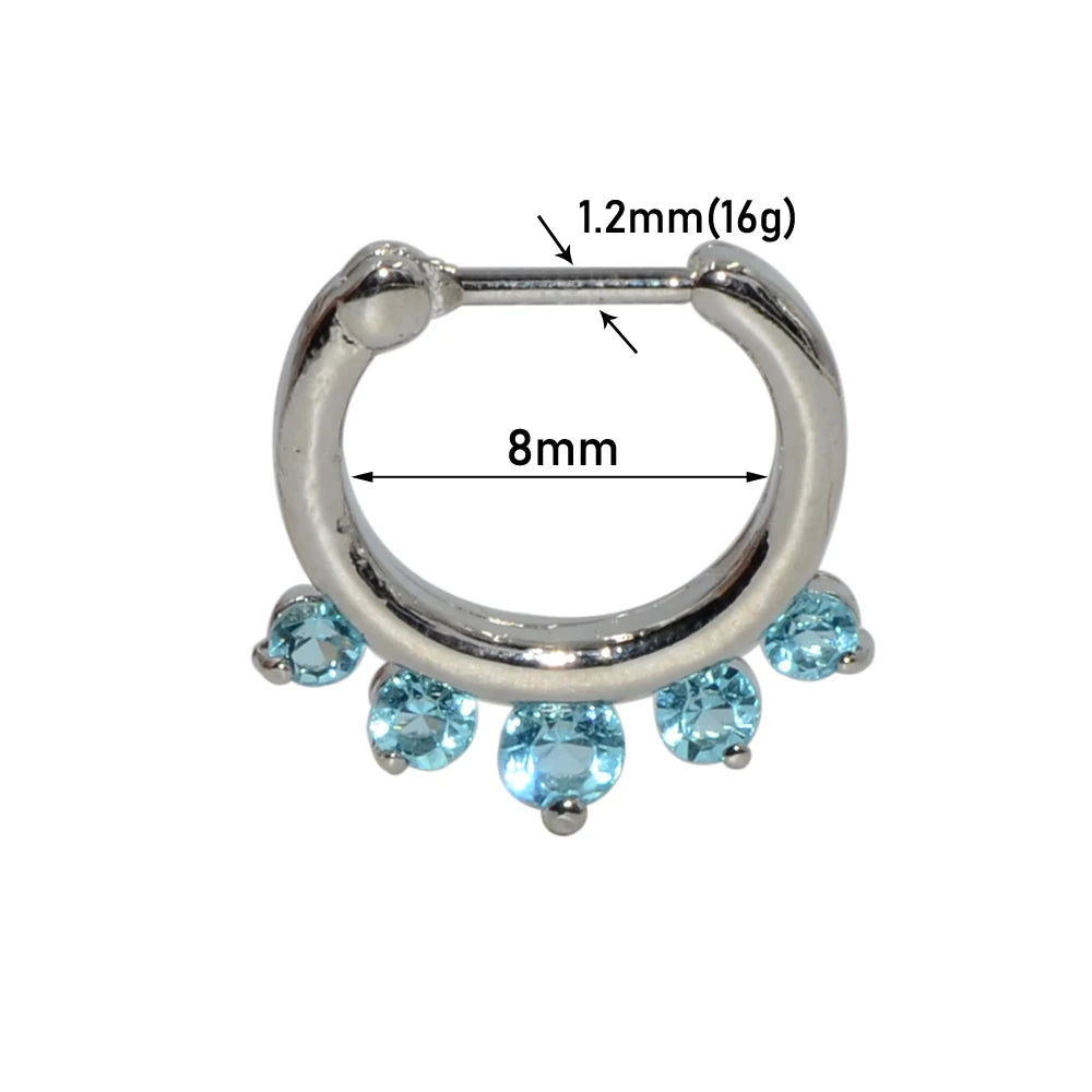 Surgical Steel Indian Nose Septum Ring with Crystal Gem for Women