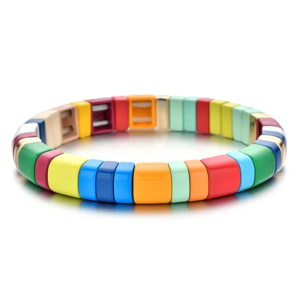 Rainbow Boho Enamel Stretch Bracelets for Women - Handmade Unisex Fashion Bangles by ZMZY