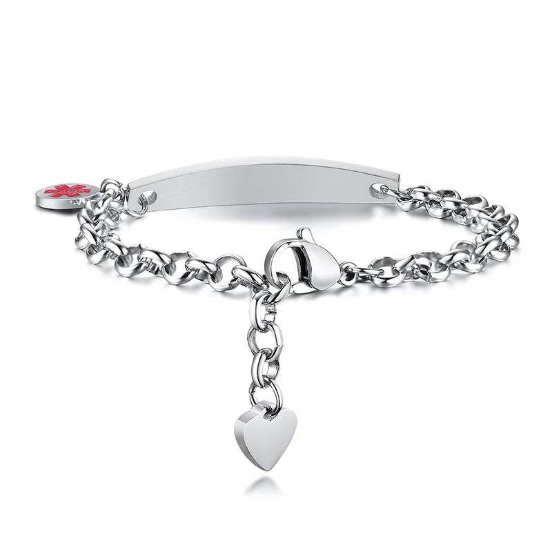 Elegant Customizable Enamel Medical ID Bangle Bracelet for Women with Stainless Steel Rolo Chain