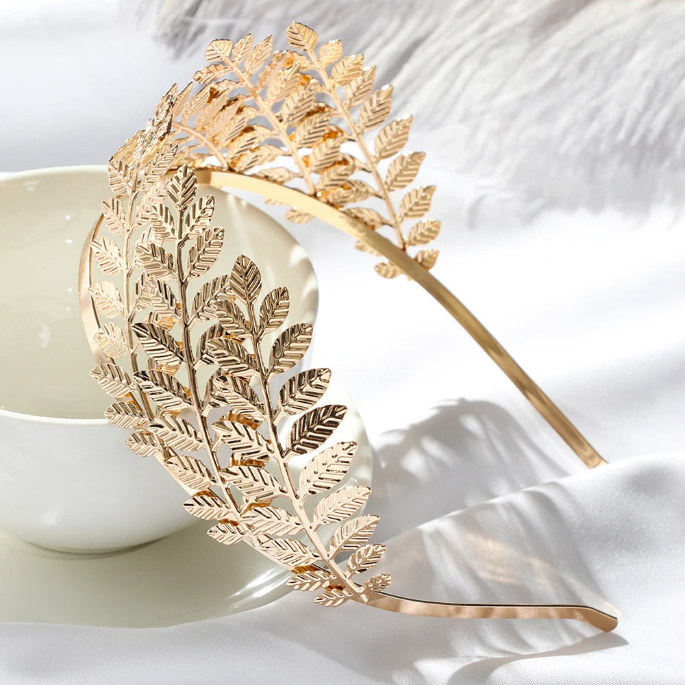 Elegant Retro Gold Leaf Bridal Headband Tiara for Greek and Roman Inspired Weddings