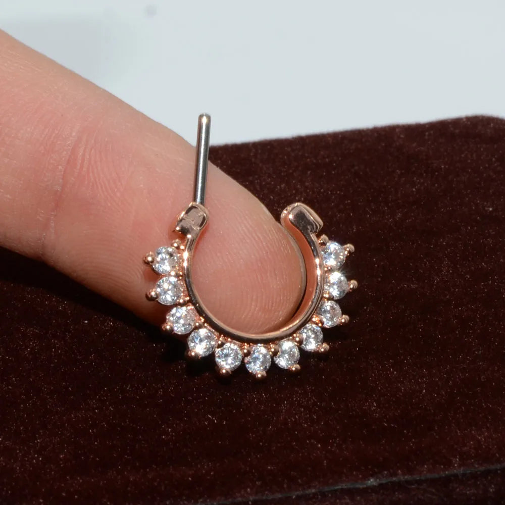 Surgical Steel Indian Nose Septum Ring with Crystal Gem for Women