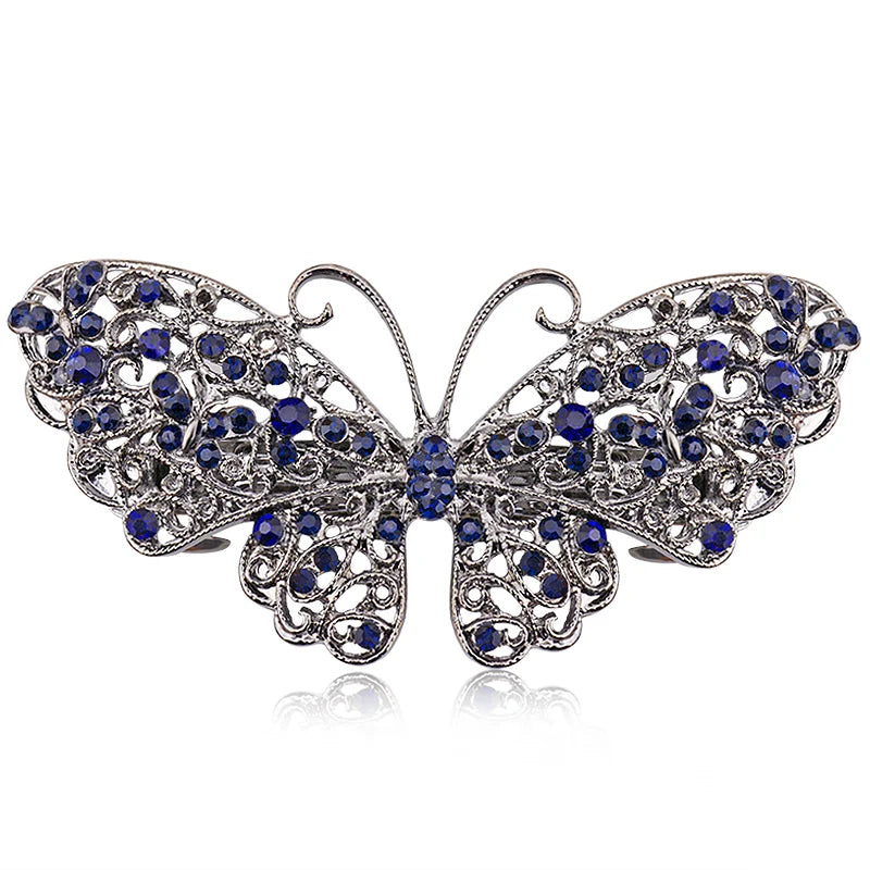 Elegant Blue Rhinestone Flower Hair Clips for Women - Crystal Fashion Barrettes by EASYA