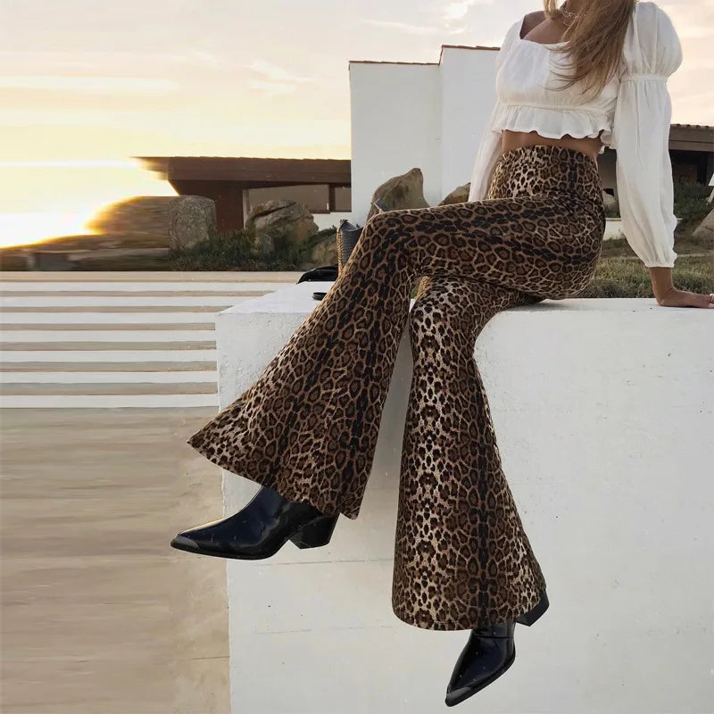 High Waist Leopard Print Flare Leggings For Women Autumn