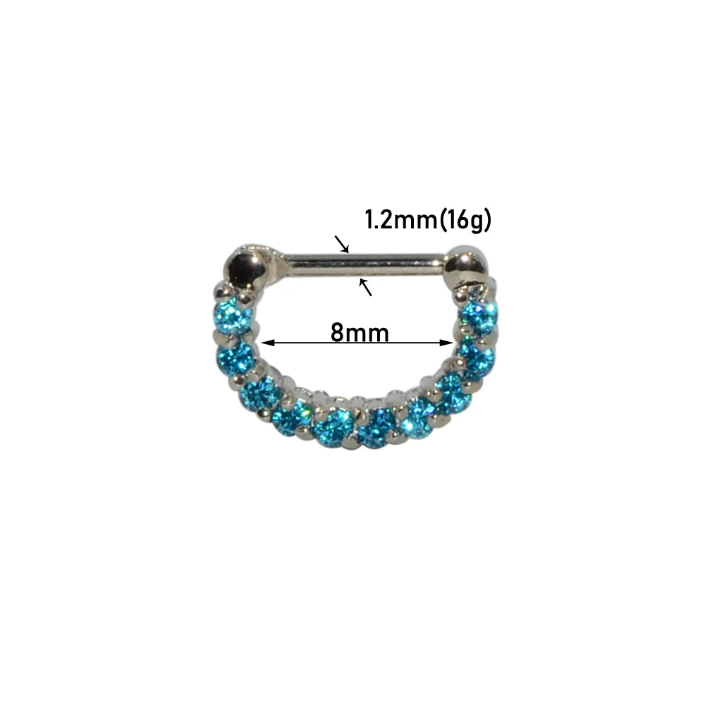 Surgical Steel Indian Nose Septum Ring with Crystal Gem for Women