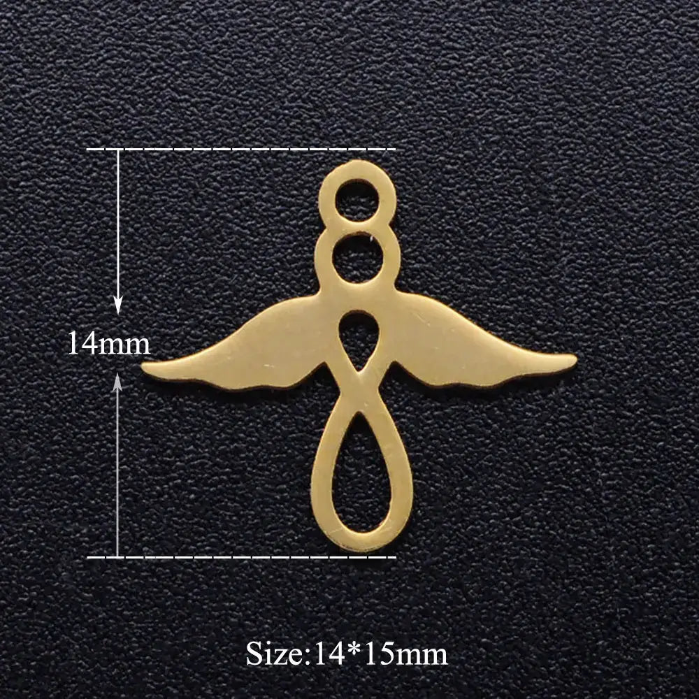 5pcs Angel Wing DIY Charms 316 Stainless Steel Jewelry Connectors JN314-2-14x5