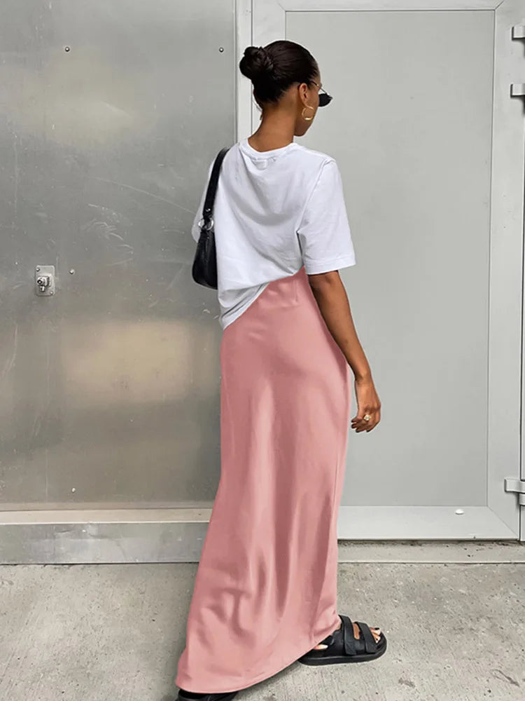 Satin Black Trumpet Skirt Women High Waist Long Office Wear