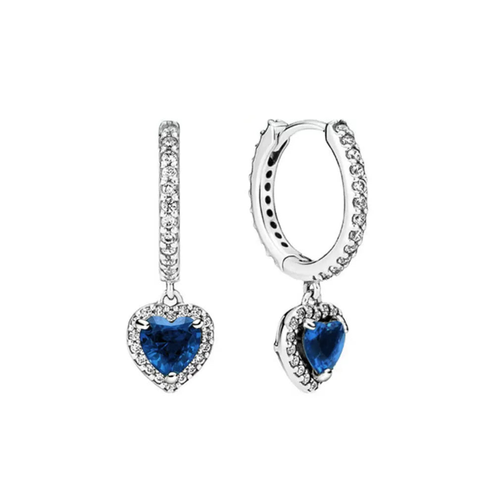 European 925 Silver Heart Shaped Earrings with Pink Red Green Zircon for Women Exquisite Holiday Jewelry Gifts
