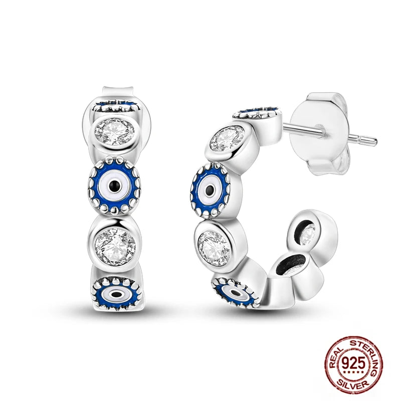 Blue Zircon 925 Sterling Silver Hoop Earrings Star Moon Butterfly Jewelry LTE270