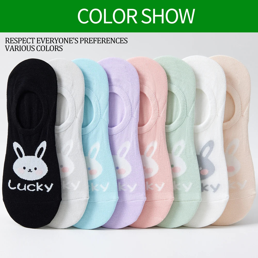 Kawaii Rabbit No Show Socks For Women 3 Pairs Cotton