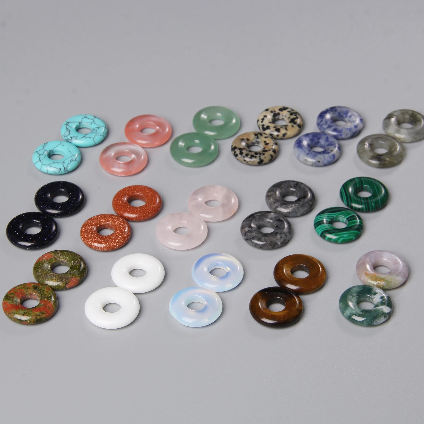 Elegant Labradorite Jade Agate Donut Beads Set for Jewelry Crafting 18mm 5pcs
