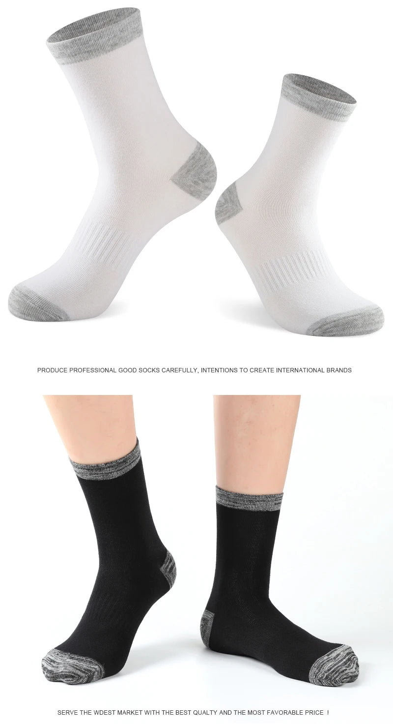 5 Pairs Men’s High Quality Autumn Winter Crew Socks Comfortable Long Black Sports Hiking Running Socks Size 38-44