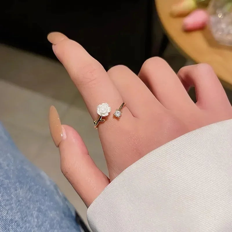 Luxury Gold Plated Rose Ring for Women - 2024 Fashion Aesthetic Jewelry