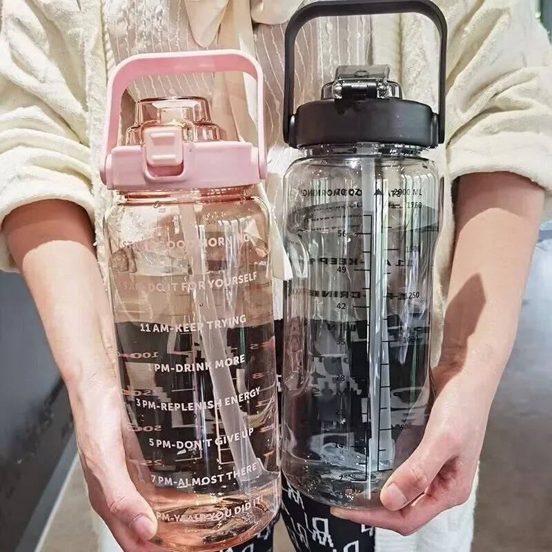 2 Liter Large Portable Water Bottle With Straw For Fitness