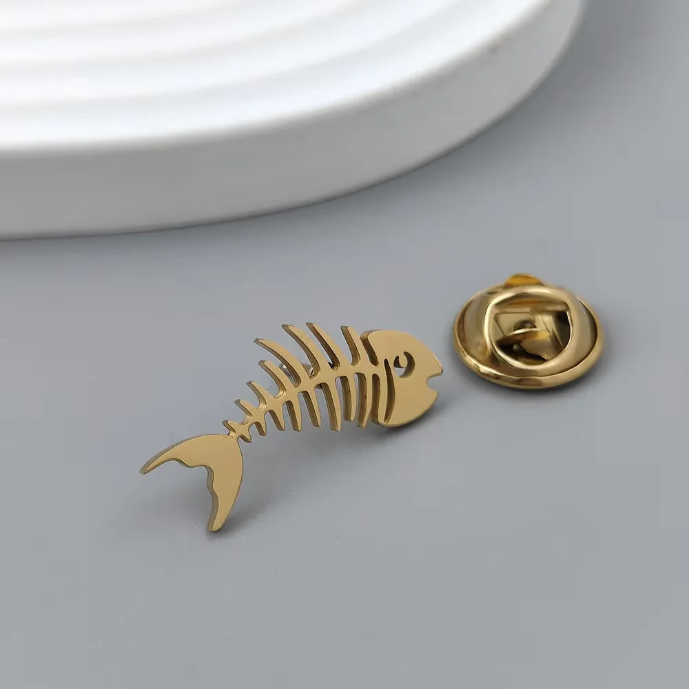 Gold-Plated Fish Bone Brooch Set for Men - Stylish Lapel Pin and Collar Accessory