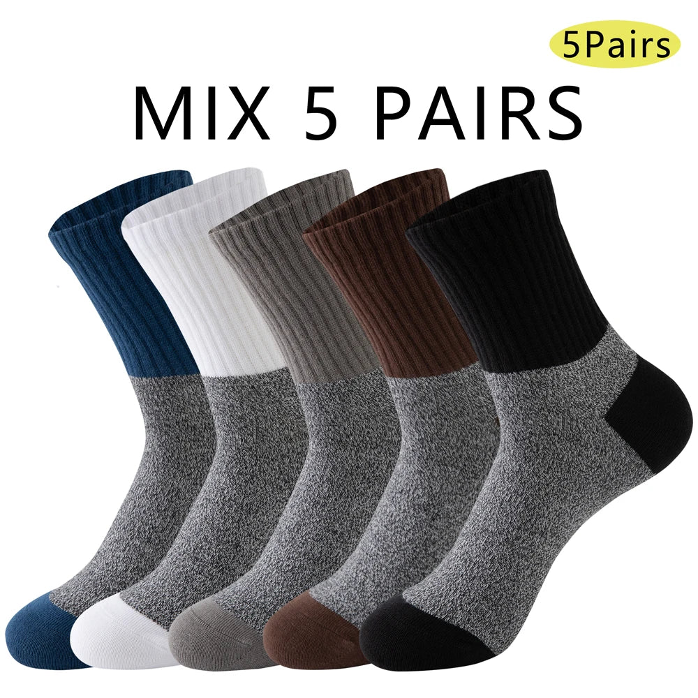 5 Pairs Vintage Thermal Cotton Socks Men With Arch Support