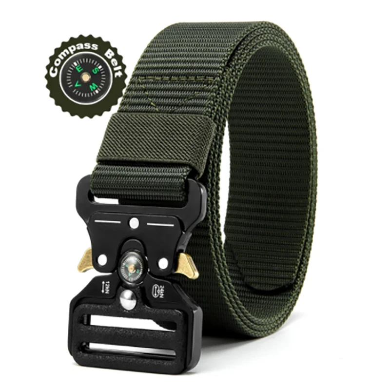 Men's Belt Outdoor Multi Function Compass High Quality Canvas army green 125cm