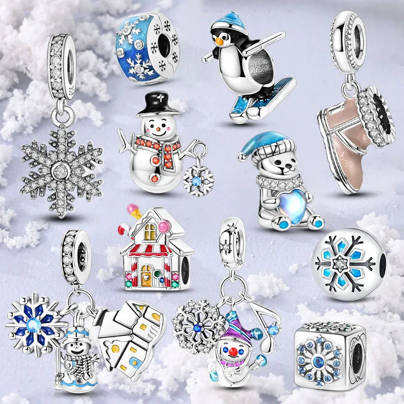 Sterling Silver Snowman Charm Beads for Bracelets Jewelry Gift