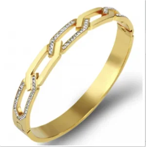 Jovolove Elegant Stainless Steel Waterproof Bangle for Women - Fashionable Gemstone Design