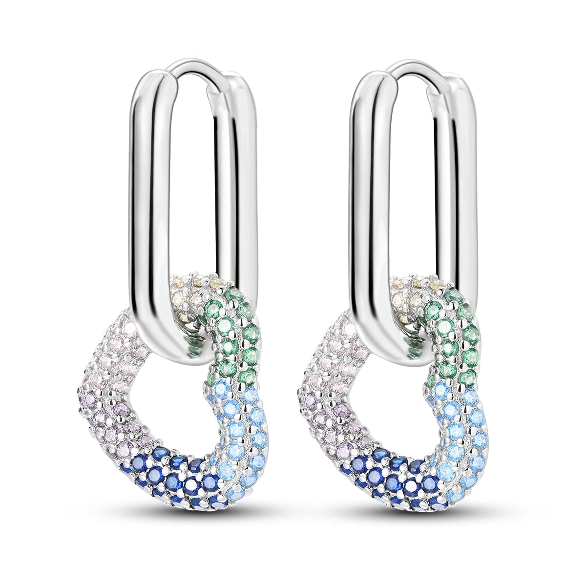 925 Silver Geometric Hoop Earrings for Women with Zircon Moon and Heart Design Fashion Jewelry Gift