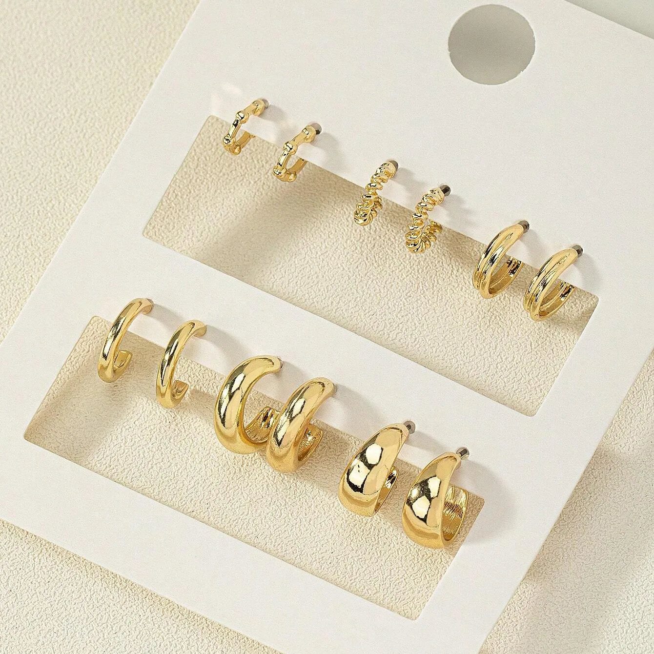 6 Piece Stainless Steel Waterdrop Hoop Earring Set for Women Minimalist Smooth Circle Design