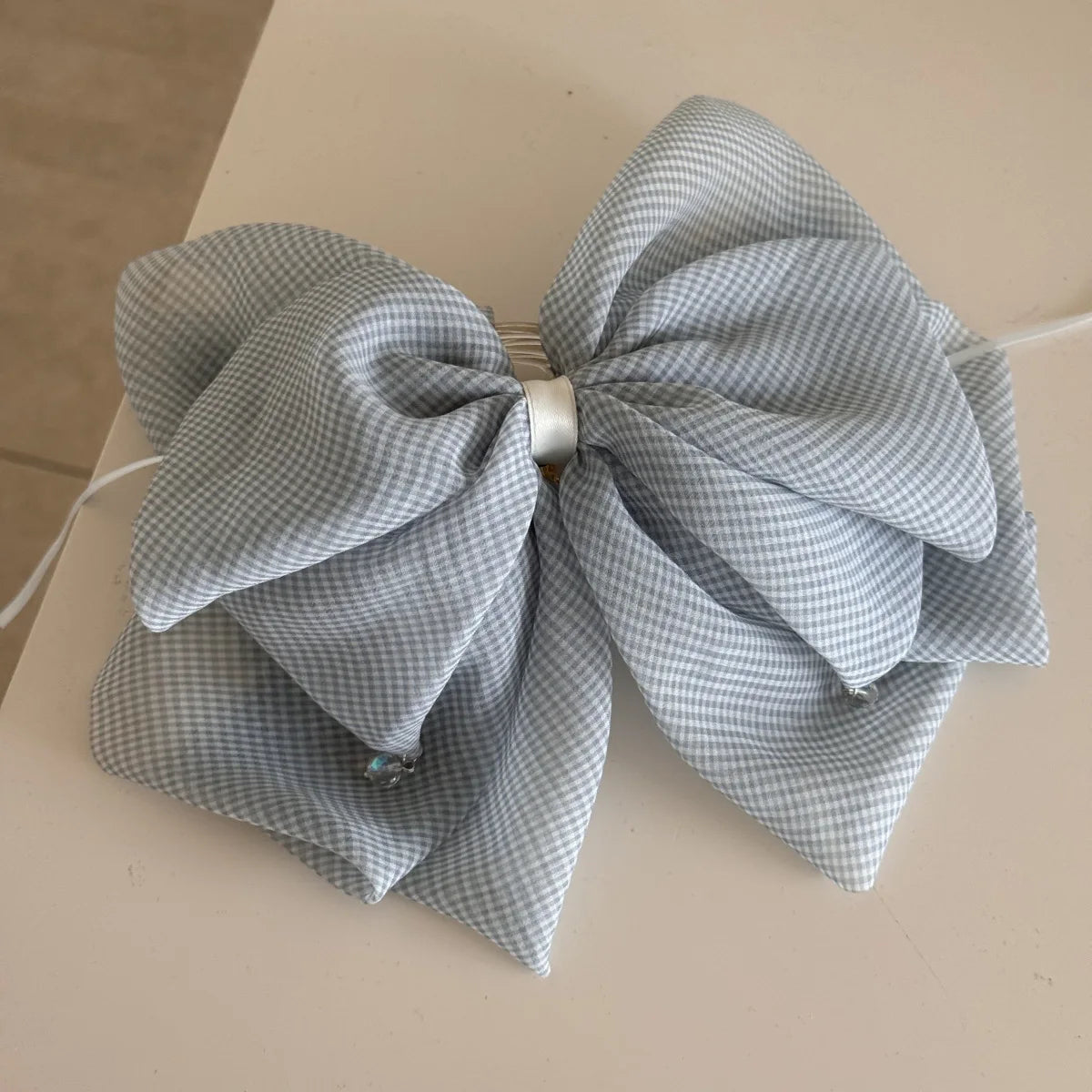 Girls Big Bow Hair Clips Barrettes Pearls Knotted Plaid