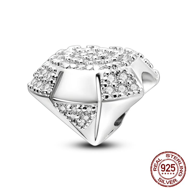 Inlaid Zircon Heart Charm Beads 925 Sterling Silver Dangle for Bracelets SMC3400