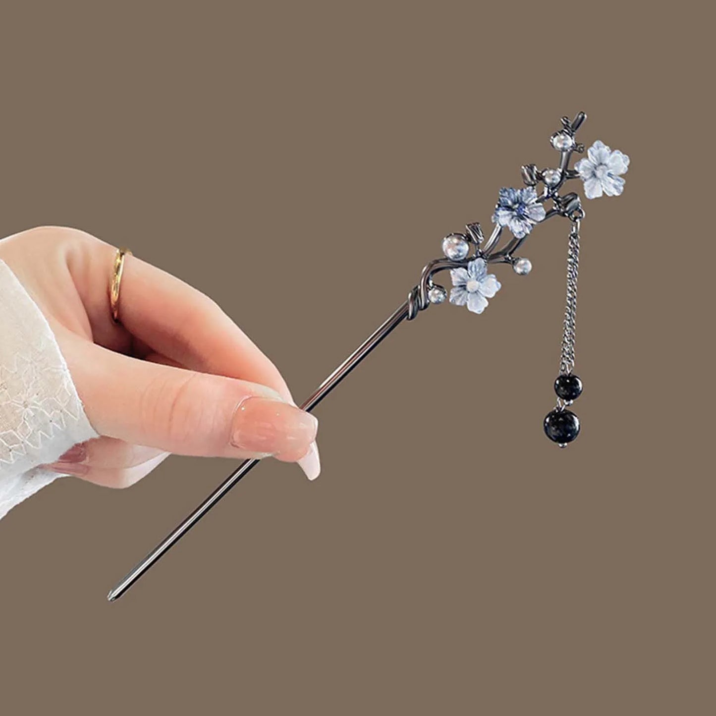 Elegant Floral Metal Hairpin Set for Women - Modern Chinese Hanfu Hair Accessories