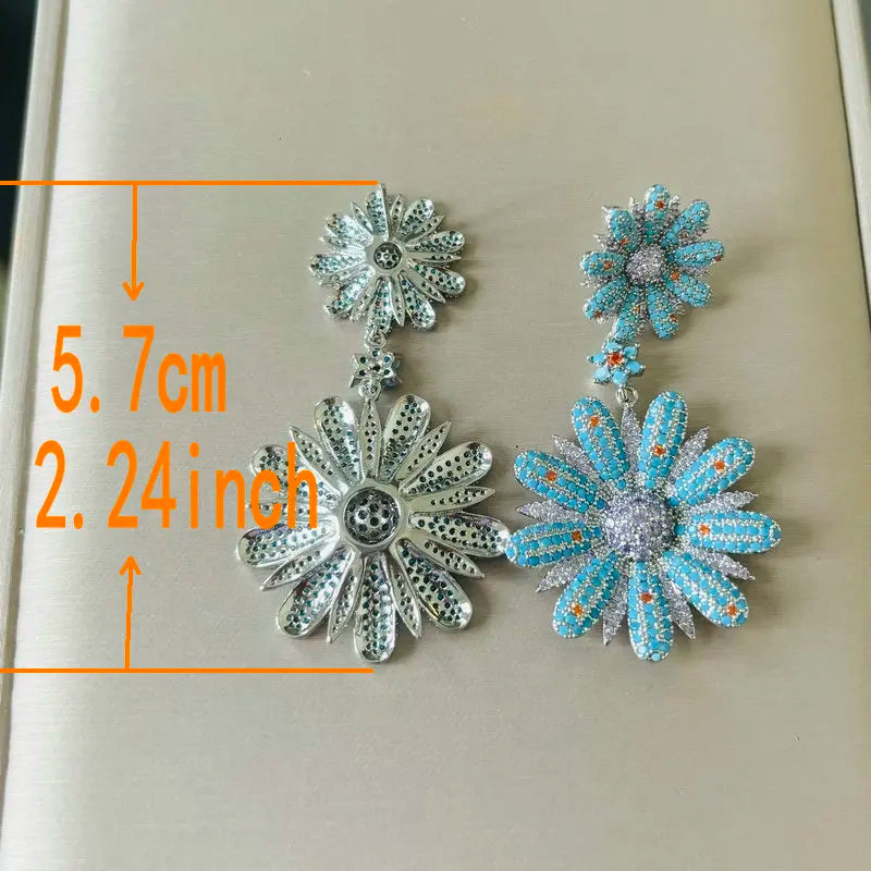 Bilincolor Luxury Blue Flower Drop Earrings for Women - Elegant Wedding Jewelry Gift