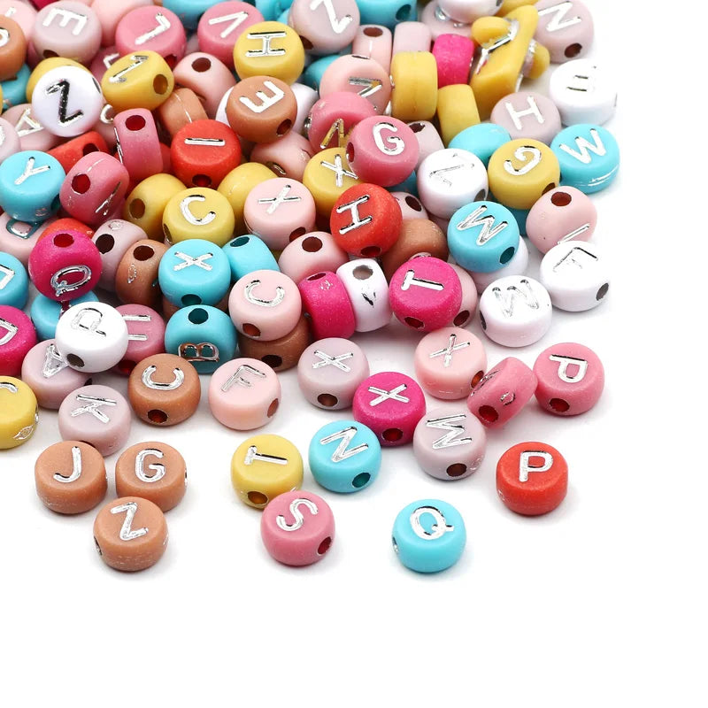 Gold Color Acrylic Spacer Beads with Black Letter Charms for Jewelry Making and DIY Crafts