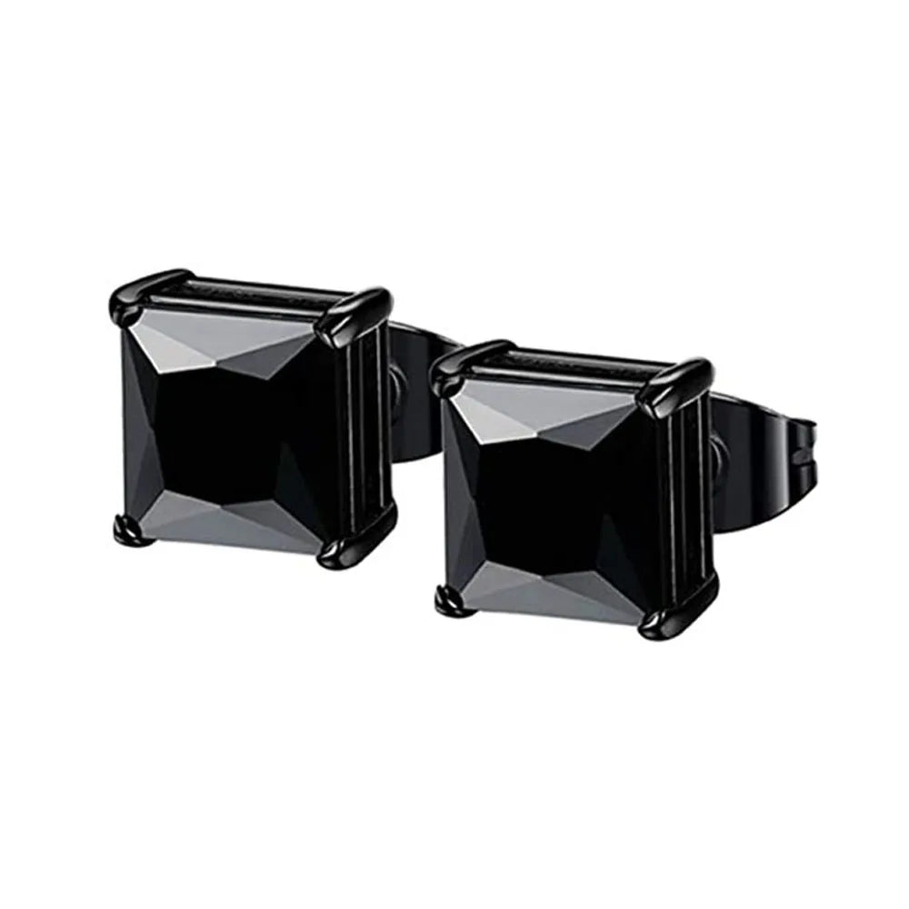 Hypoallergenic 316L Stainless Steel Square Round CZ Stud Earrings Set for Sensitive Ears Unisex 3-8MM