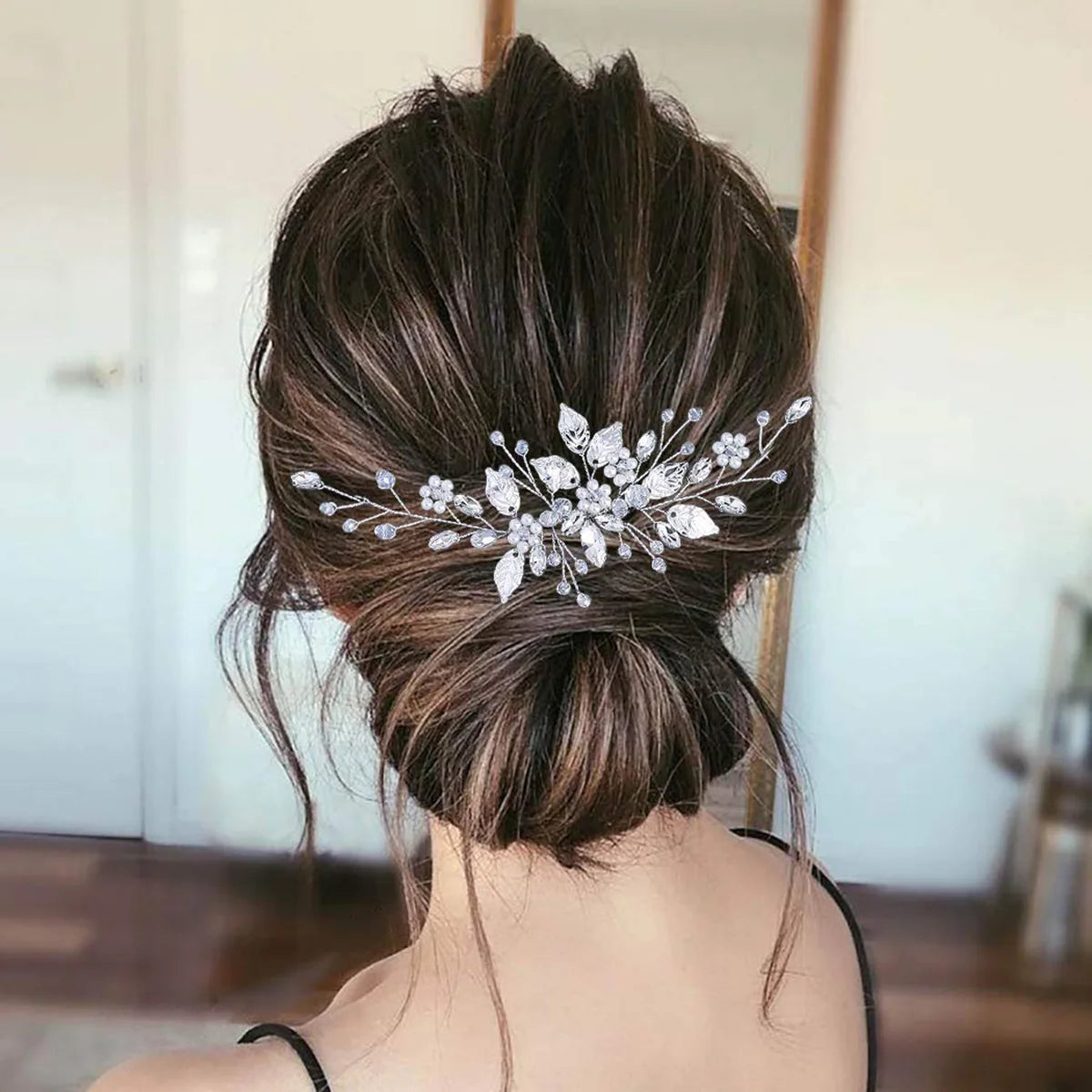 Crystal Pearl Leaf Hair Comb Clip - Handmade Wedding Tiara for Brides