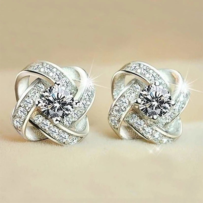 Huitan Elegant White and Purple Zirconia Stud Earrings for Women Perfect for Weddings and Special Occasions