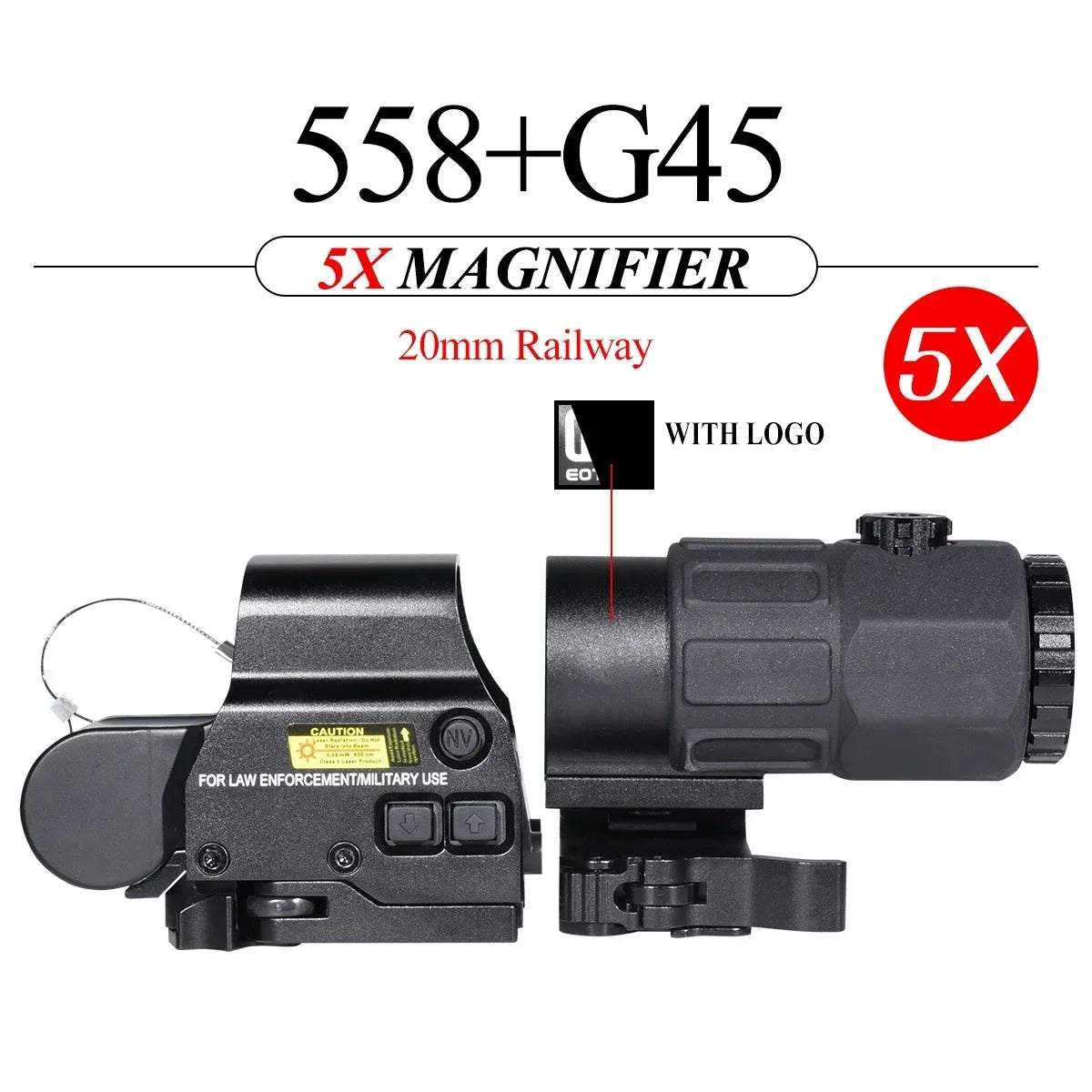 Eotech 558 G43 Magnifier Holographic Sight Scope with Folding Side Flip and 5X Magnification for Tactical Reflex Riflescope 558 and G45--W