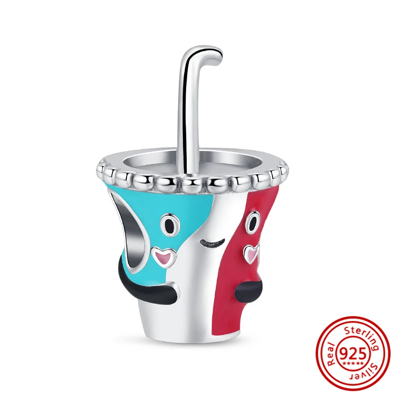 925 Silver Fruit Ice Cream Coffee Cup Beads For Bracelet