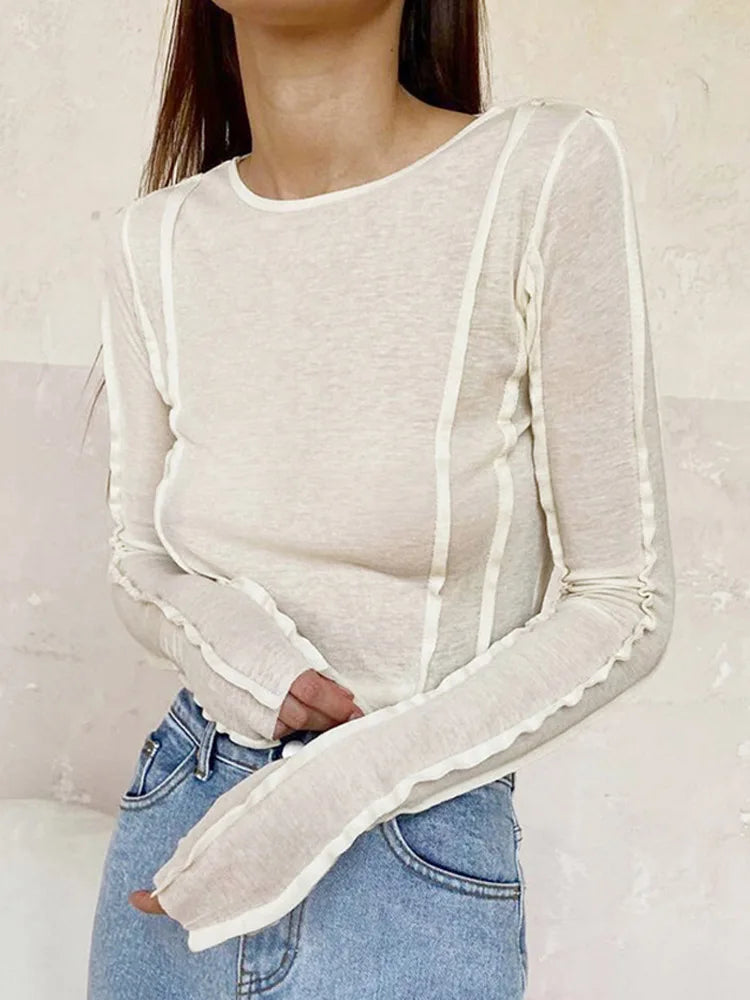 Yellow Long Sleeve Crop Top For Women Elegant Casual Fit