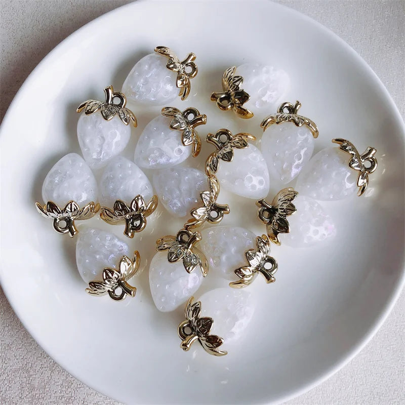 Vibrant 3D Strawberry Resin Charms Set for DIY Jewelry Making