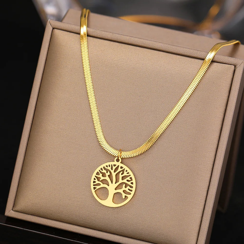 Hipee Fashion Snake Bone Chain Necklace with Tree of Life Pendant for Men and Women