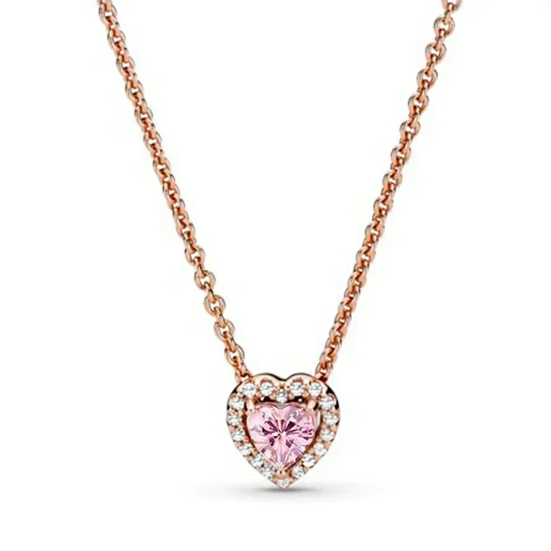 New 925 Sterling Silver Heart Shaped Earrings Rings Necklaces Pink Red Rainbow Luxury Set Sparkling Charm Jewelry Gifts Blue 1