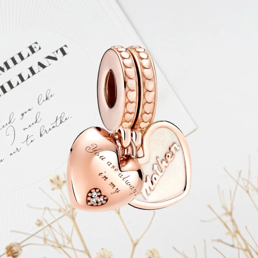 Sparkling Rose Gold Family Tree & Flower Charm Bead for European Silver Bracelet