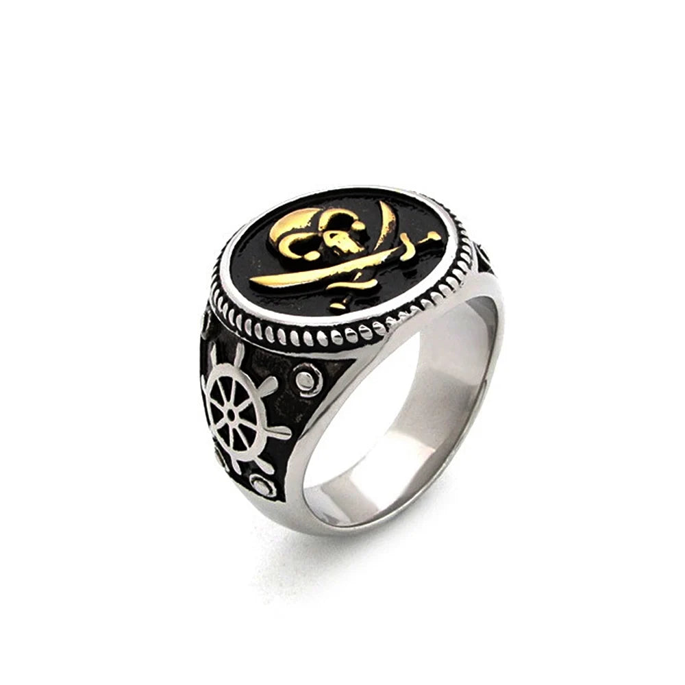 Vintage Gothic Pirate Skull Stainless Steel Ring for Men - Rock Punk Motorcycle Party Jewelry Gift