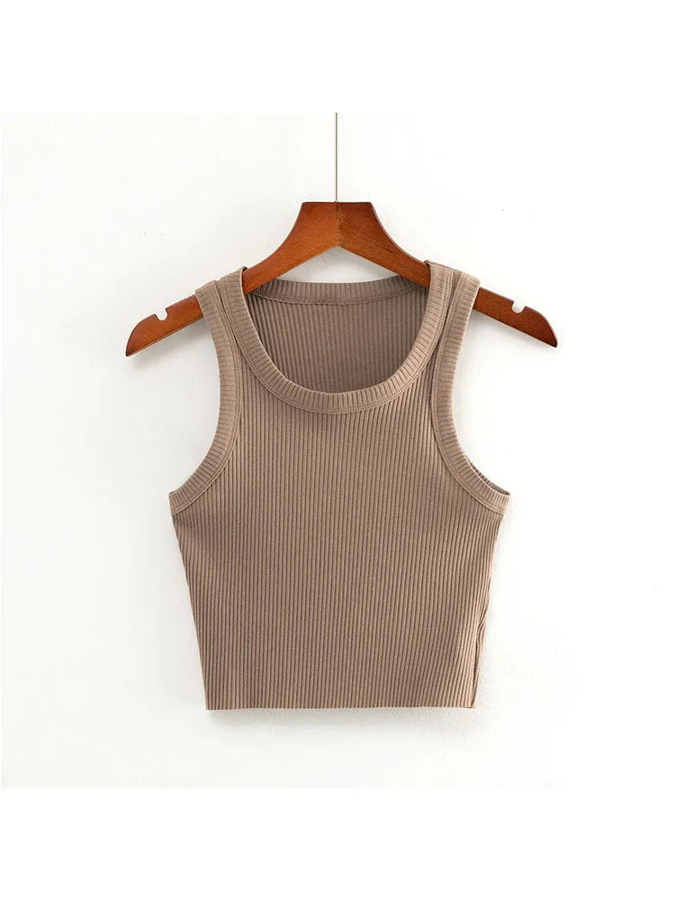 Dozw Teen Knit Crop Tank Top Elastic Sleeveless Cropped