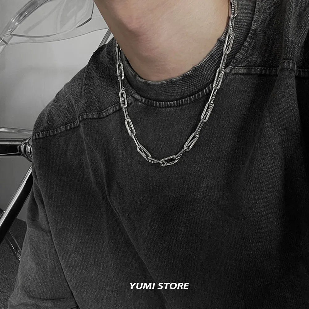 Hip-Hop Titanium Steel Textured Necklace Unisex Punk Clavicle Choker